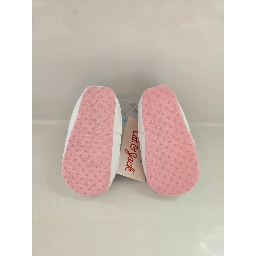 Cat & Jack Baby Girls Pink‎ Floral Eyelet Slip On Crib Shoes Size 6-9 Months NWT